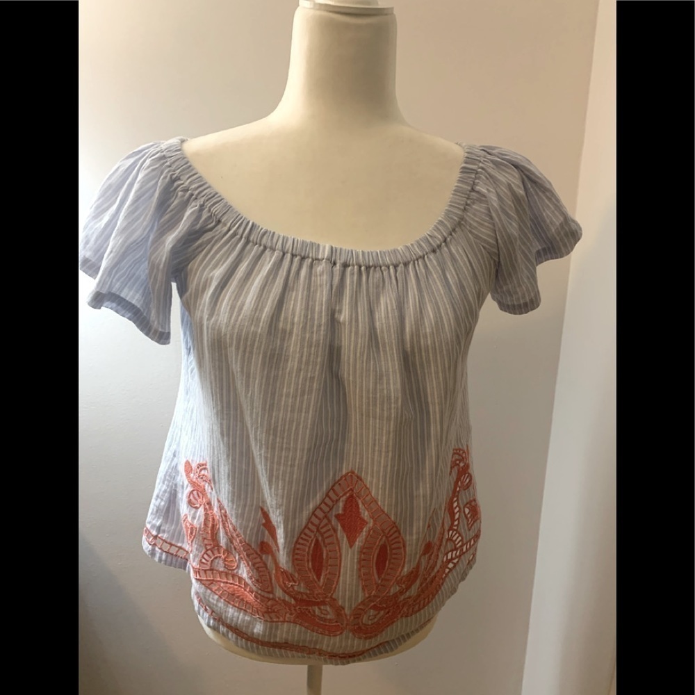 Skies are Blue cotton lined blue/coral top, XS